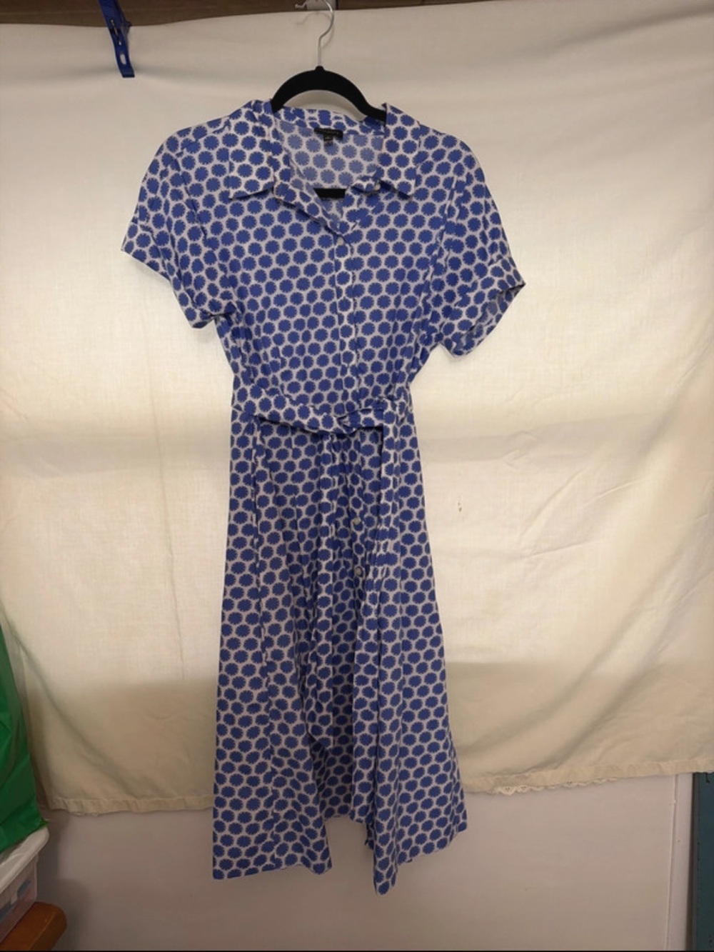 Blue Dot Print Short-Sleeve Shirt Dress